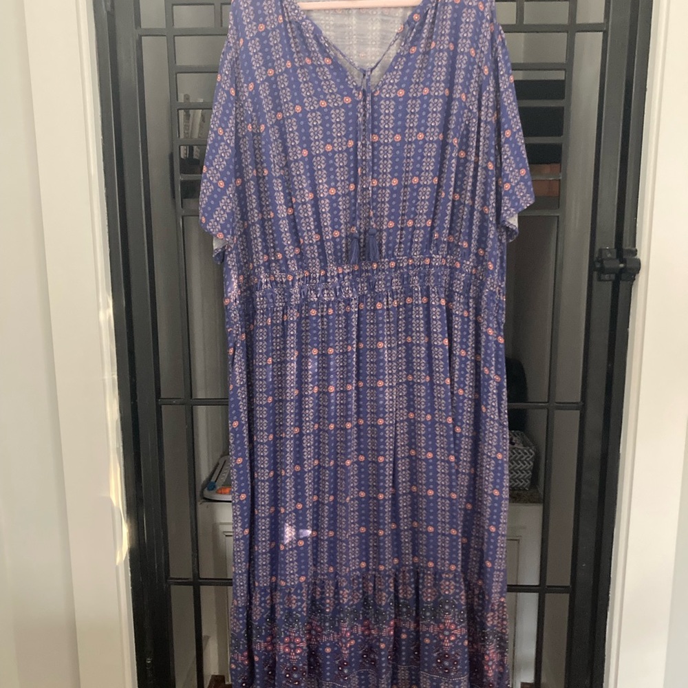 Knox Rose Elegant Blue and Pink Patterned Dress 4X plus size